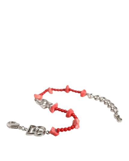 Dolce & Gabbana Silver Tone Brass Beaded Resin DG Logo Chain Bracelet