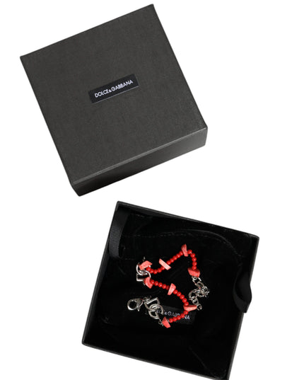 Dolce & Gabbana Silver Tone Brass Beaded Resin DG Logo Chain Bracelet