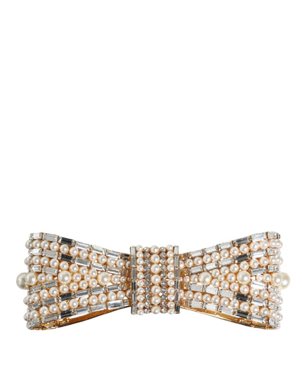 Dolce & Gabbana Gold Tone Brass Bow Crystal FauxPearl Embellished Brooch