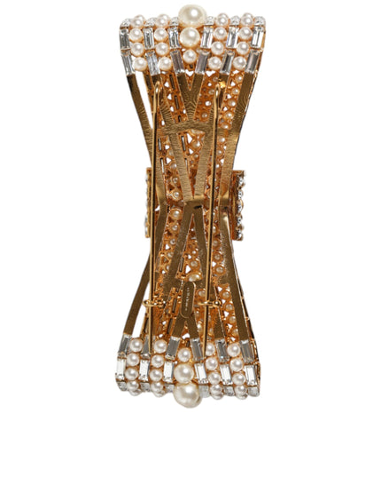 Dolce & Gabbana Gold Tone Brass Bow Crystal FauxPearl Embellished Brooch