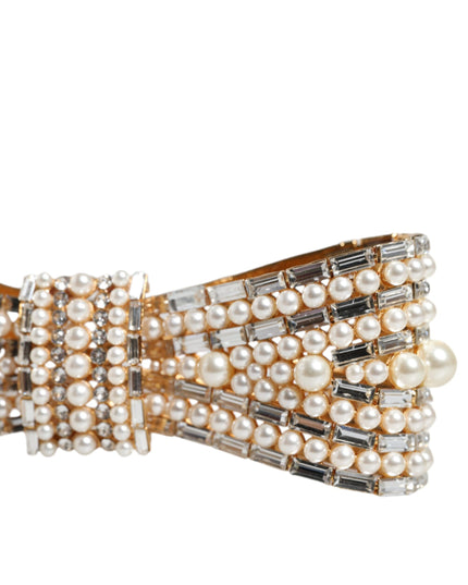 Dolce & Gabbana Gold Tone Brass Bow Crystal FauxPearl Embellished Brooch