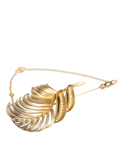 Dolce & Gabbana Gold Tone 925 Sterling Silver Leaf Crystal Chain Brooch