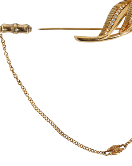 Dolce & Gabbana Gold Tone 925 Sterling Silver Leaf Crystal Chain Brooch