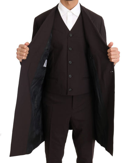 Dolce & Gabbana Bordeaux Wool Stretch Long 3 Piece Suit