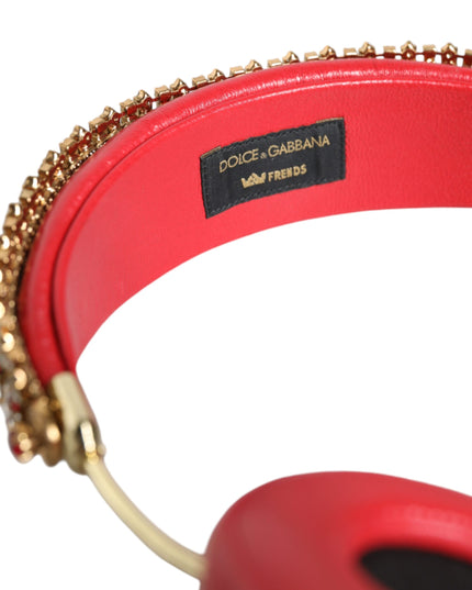 Dolce & Gabbana Red Nappa Leather Floral Crystal Headphone