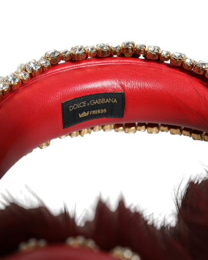 Dolce & Gabbana Red Gold Crystal Fur Headset Audio AUX Headphones