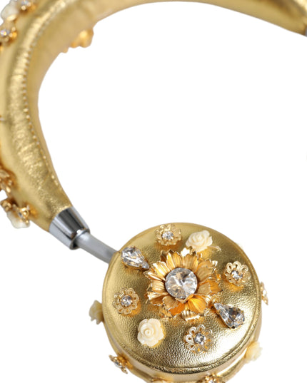 Dolce & Gabbana Gold Leather Floral Crystal Angel Headset Headphones