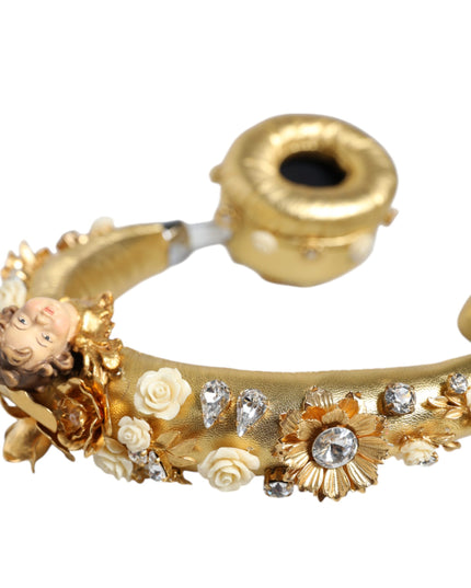 Dolce & Gabbana Gold Leather Floral Crystal Angel Headset Headphones
