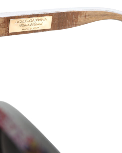 Dolce & Gabbana Multicolor Wood Crystal Brass Frame Floral Hand Paint Sunglasses