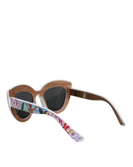 Dolce & Gabbana Multicolor Wood Crystal Brass Frame Floral Hand Paint Sunglasses