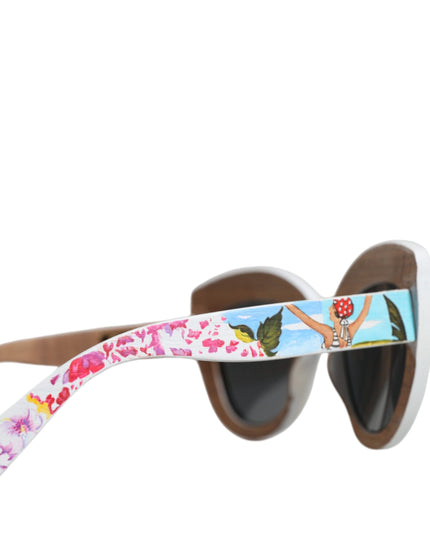 Dolce & Gabbana Multicolor Wood Crystal Brass Frame Floral Hand Paint Sunglasses