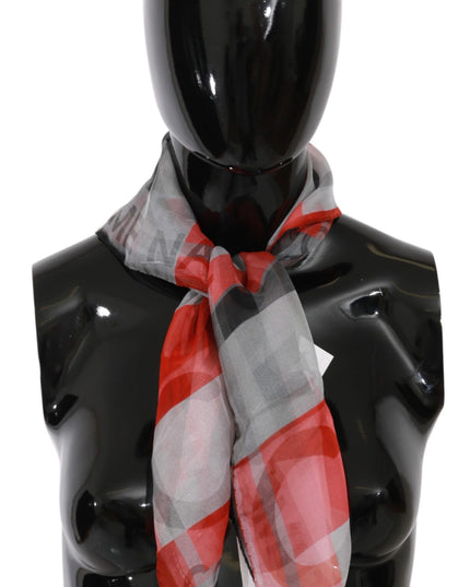 Costume National Gray Red 100% Silk Branded Scarf