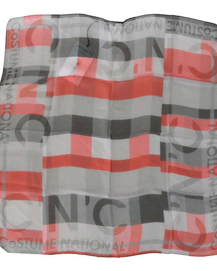 Costume National Gray Red 100% Silk Branded Scarf