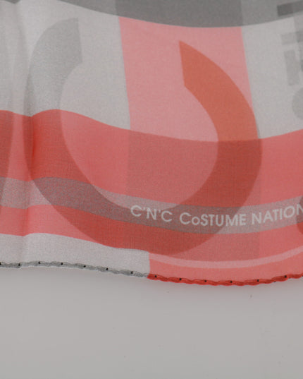 Costume National Gray Red 100% Silk Branded Scarf