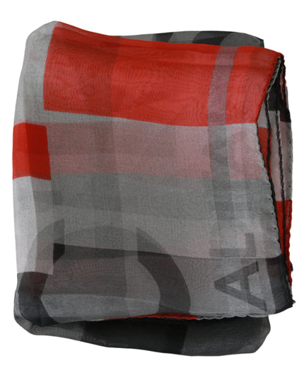 Costume National Gray Red 100% Silk Branded Scarf