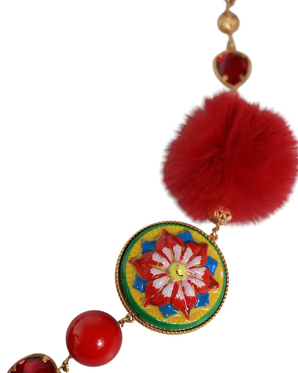 Dolce & Gabbana Gold Brass Red Fur Crystal Waist Torero Belt