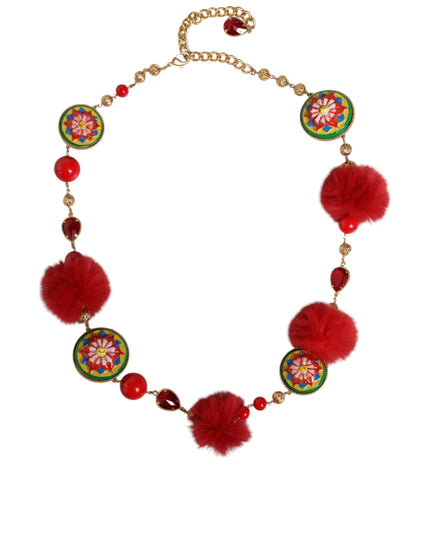 Dolce & Gabbana Gold Brass Red Fur Crystal Waist Torero Belt