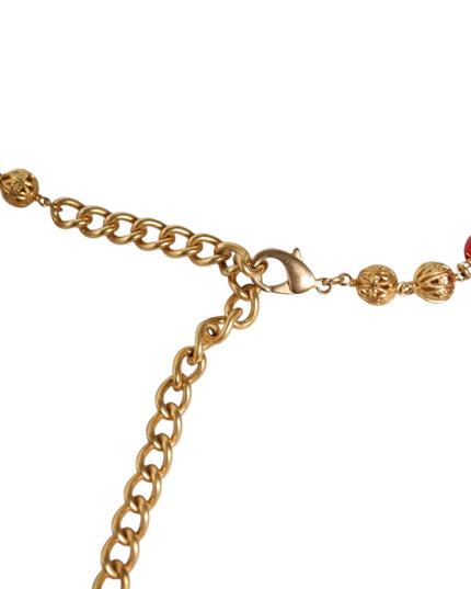 Dolce & Gabbana Gold Brass Red Fur Crystal Waist Torero Belt