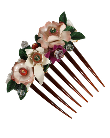 Dolce & Gabbana Brown Plastic Crystal Floral Women Hair Comb