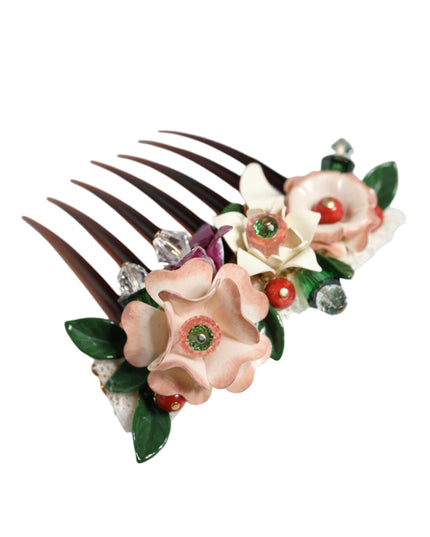 Dolce & Gabbana Brown Plastic Crystal Floral Women Hair Comb