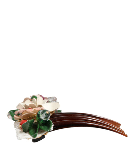 Dolce & Gabbana Brown Plastic Crystal Floral Women Hair Comb
