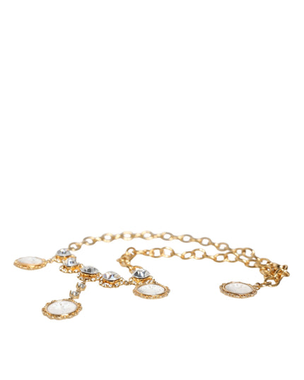 Dolce & Gabbana Gold Chain Brass Crystal Clock Statement Necklace