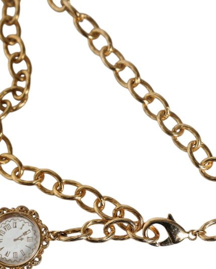Dolce & Gabbana Gold Chain Brass Crystal Clock Statement Necklace