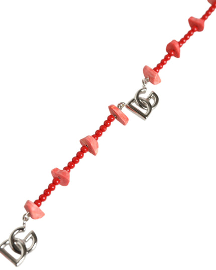 Dolce & Gabbana Silver Tone Brass Beaded Resin DG Logo Chain Necklace