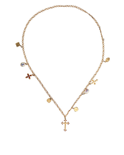 Dolce & Gabbana Gold Tone Brass Chain Religious Cross Pendant Necklace