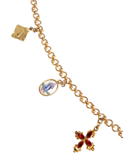 Dolce & Gabbana Gold Tone Brass Chain Religious Cross Pendant Necklace