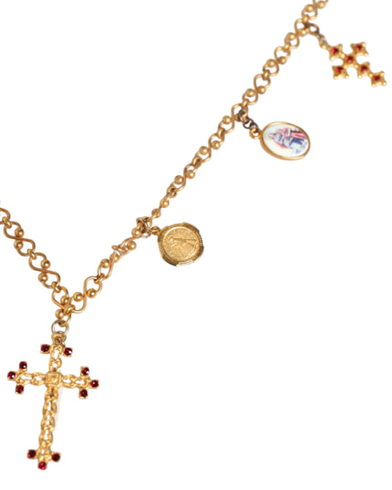Dolce & Gabbana Gold Tone Brass Chain Religious Cross Pendant Necklace