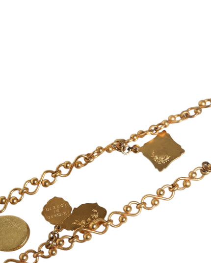 Dolce & Gabbana Gold Tone Brass Chain Religious Cross Pendant Necklace