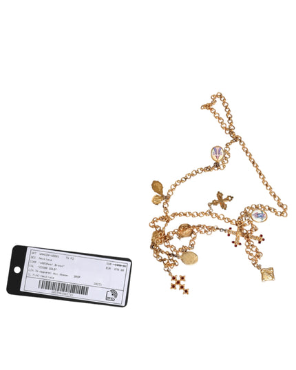 Dolce & Gabbana Gold Tone Brass Chain Religious Cross Pendant Necklace