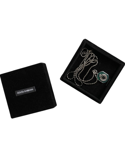 Dolce & Gabbana Sterling Silver 925 Chain Bar Gem Pendant Logo Necklace