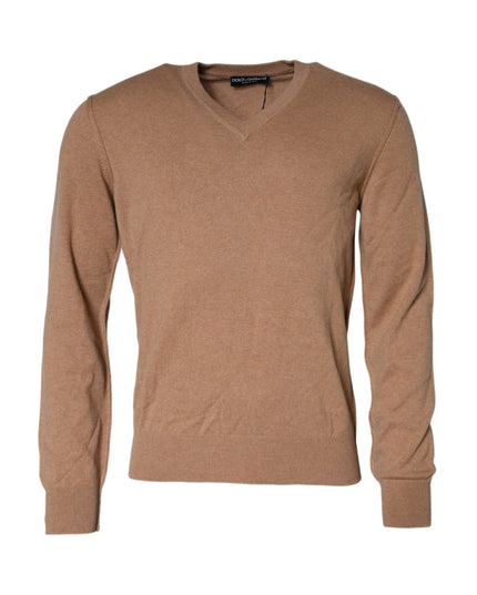 Dolce & Gabbana Brown Cashmere Knit V-neck Pullover Sweater