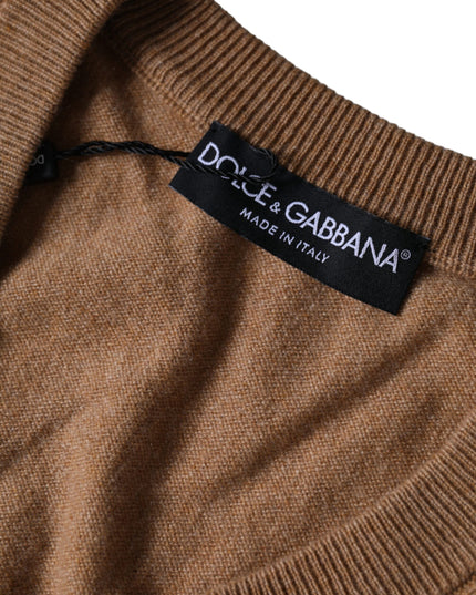 Dolce & Gabbana Brown Cashmere Knit V-neck Pullover Sweater