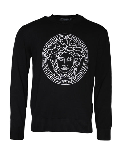 Versace Black Medusa Embroidery Crew Neck Pullover Sweater