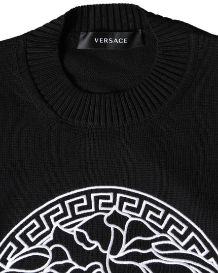 Versace Black Medusa Embroidery Crew Neck Pullover Sweater