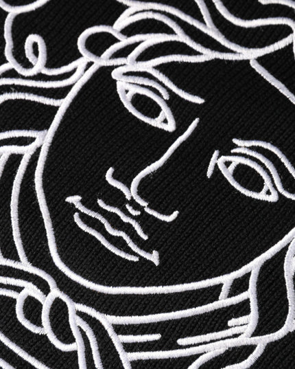 Versace Black Medusa Embroidery Crew Neck Pullover Sweater