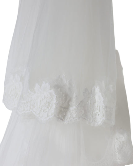 Dolce & Gabbana White Floral Lace Nylon Floor Length Wedding Veil