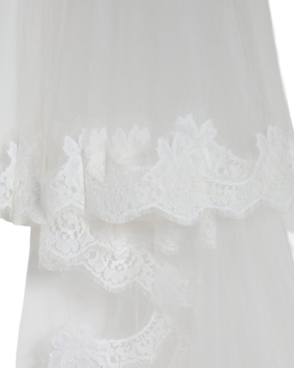 Dolce & Gabbana White Floral Lace Nylon Floor Length Wedding Veil