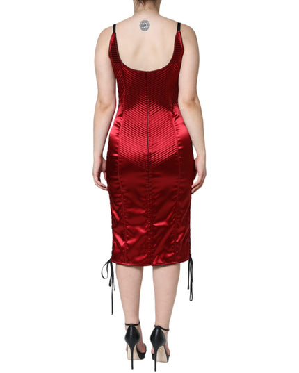 Dolce & Gabbana Red Bustier Corset Lace Bodycon Midi Dress