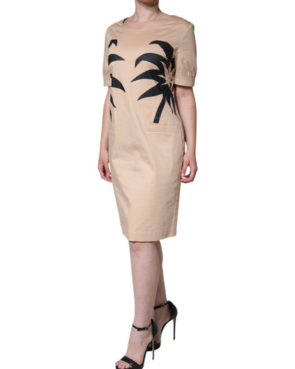 Moschino Beige Cotton Short Sleeve Knee Length Dress