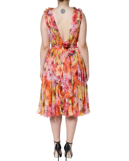 Dolce & Gabbana Multicolor Floral Sleeveless V-neck Midi Dress