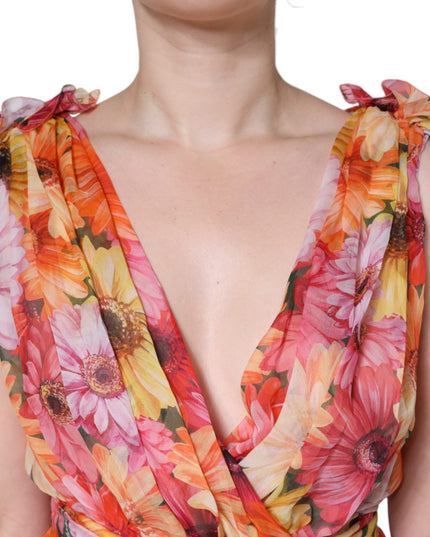 Dolce & Gabbana Multicolor Floral Sleeveless V-neck Midi Dress