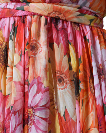 Dolce & Gabbana Multicolor Floral Sleeveless V-neck Midi Dress