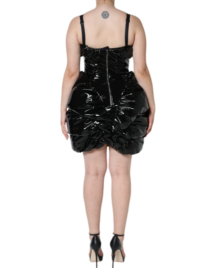 Dolce & Gabbana Black Polyester Ruched Coated Mini Dress