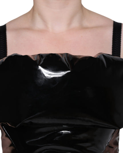 Dolce & Gabbana Black Polyester Ruched Coated Mini Dress