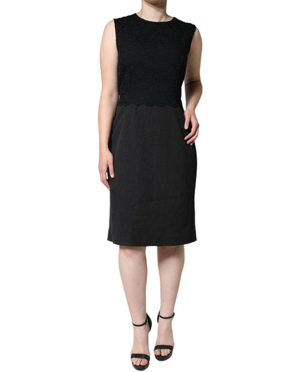Dolce & Gabbana Black Cotton Sheath Knee Length Dress