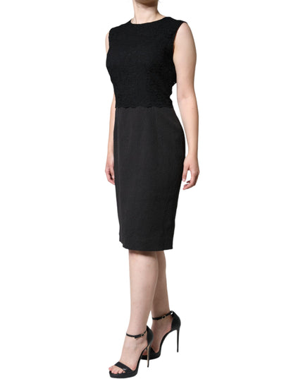 Dolce & Gabbana Black Cotton Sheath Knee Length Dress
